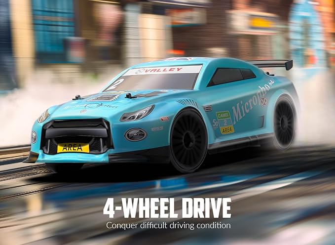 RACENT RC Drift Car - 1:14 Scale 4WD 15MPH Fasr Remote Control Toy for Boys Kids Adults with Drifting & Racing Tires, 2 Rechargeable Batteries (Blue)