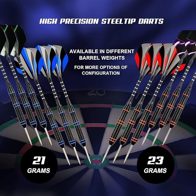 Formula Sports Darts Metal Tip Set - Steel Tip Darts Professional Metal Darts Set 12PCS 21/23 Grams Pro Darts Set with Aluminium Shafts, Extra Flights, Dart Sharpener, Flight Protector