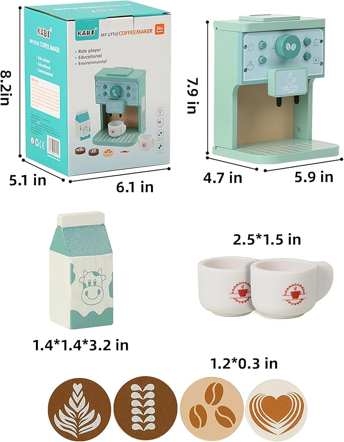 Wooden Coffee Maker Toys Play Set for Kids, Coffee Machine Toy, Montessori Pretend Play Food Kitchen Accessories for Toddler Girls and Boys (Coffee Maker)