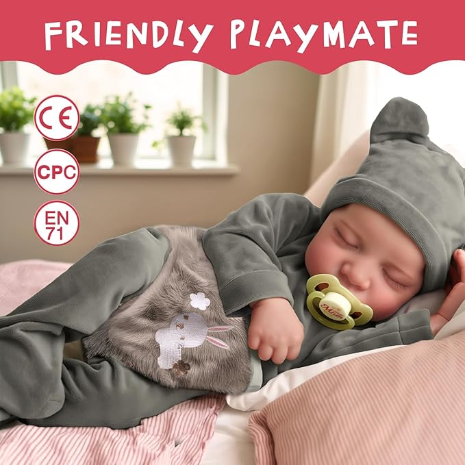 JIZHI Lifelike Reborn Baby Dolls Boy - 17-Inch Soft Body Realistic-Newborn Full Body Vinyl Real Life Baby Dolls with Toy Accessories for Kids Age 3 4 5 6 7 +