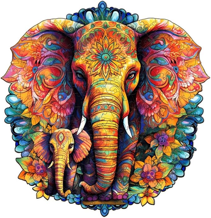Wooden Puzzles for Adults, Mandala Elephant (L-280pcs) Wooden Jigsaw Puzzles Kids, 12.2 * 11.8in Unique Shaped Animal Wood Puzzles Adults, Xmas Christmas Puzzles Birthday Gift Family Game