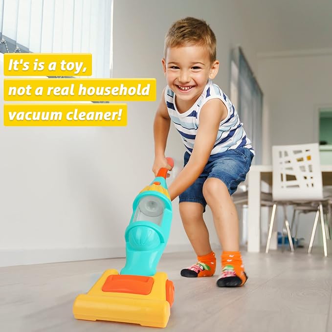 Kids Vacuum Cleaner Toy for Toddler, Toy Vacuum Cleaner with Light & Realistic Sounds, Pretend Role Play Household House Keeping Kids Cleaning Set Playing Learning Toys for Children Girls Boys