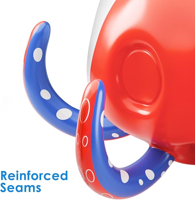 Pool Wave Kids Octopus Pool Toys, 2-in-1 Inflatable Float Water Game Basketball Hoop Ring Toss Outdoor Swimming Cool Summer Family Party Gift 3 4 5 6 7 8 Yr Old Boy Girl Child-Blue Red White