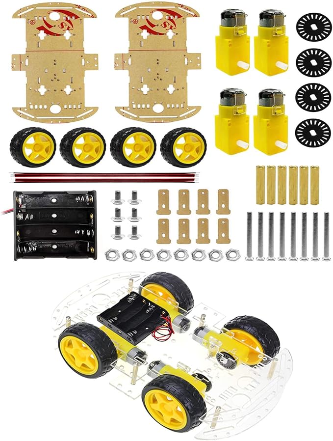 YIKESHU 4WD 2 Layer Smart Robot Car Chassis Kit with Speed Encoder Battery Box for Kids Teens DIY