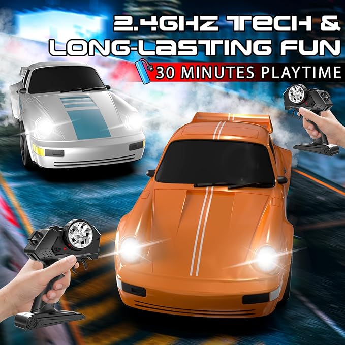 Remote Control Car, 1/24 Scale RC Drift Car, 4WD 15KM/H High Speed RC Cars, Racing Sport Toy Car with LED Lights, Racing Tire, Birthday for Kids Boys Girls, Rechargeable Battery