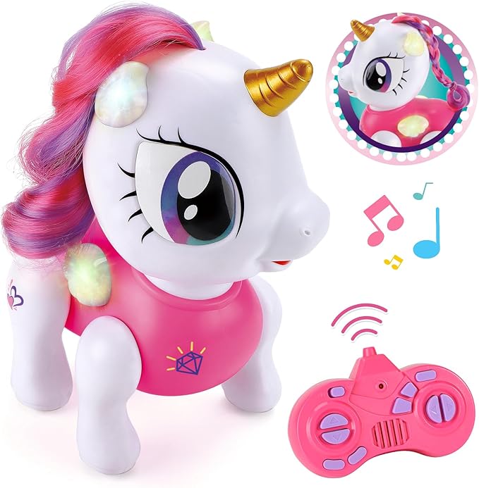 PETNEY Remote Control Robot Pets Toys for Ages 5-7，Interactive Voice Control，Rechargeable & Recordable，Touch Sensing，STEM Toy Program Treats, Walking, Dancing Robot Toys for Girls (Pink)