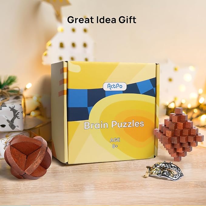 9pcs Difficulty Retro Wooden and Metal Puzzles Challenging Game for Adults, Teens, and Kids Brain Teaser Cool Mind Puzzles