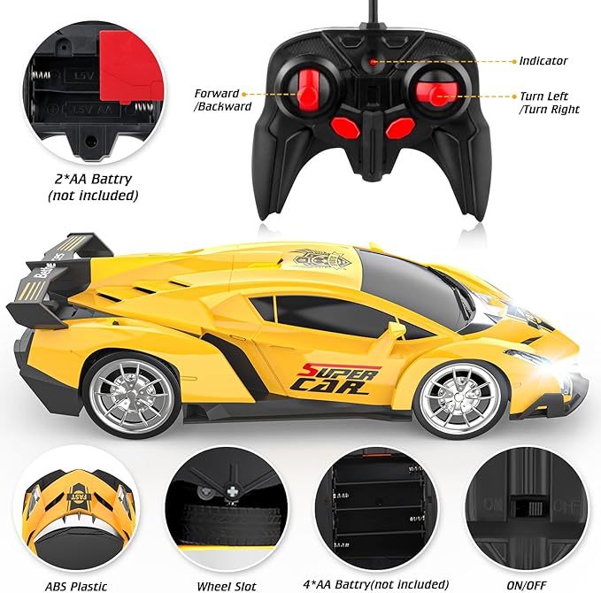 Growsland Remote Control Car, RC Cars for Kids 1:18 Electric Toy Car Hobby Racing Car Toys with Lights & Controller, Christmas Birthday Gift for 3 4 5 6 7 8 9 Year Old Boys Girls