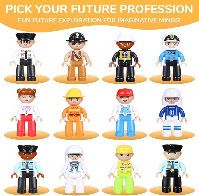Large Magnetic Figures, 3 Inches Community Figures Set, 12 Pieces Magnetic Play People Magnet Building Toys for Kids Ages 3 4 5 6 7 8+, STEM Learning Toys Magnet Tiles Expansion Accessories Pack