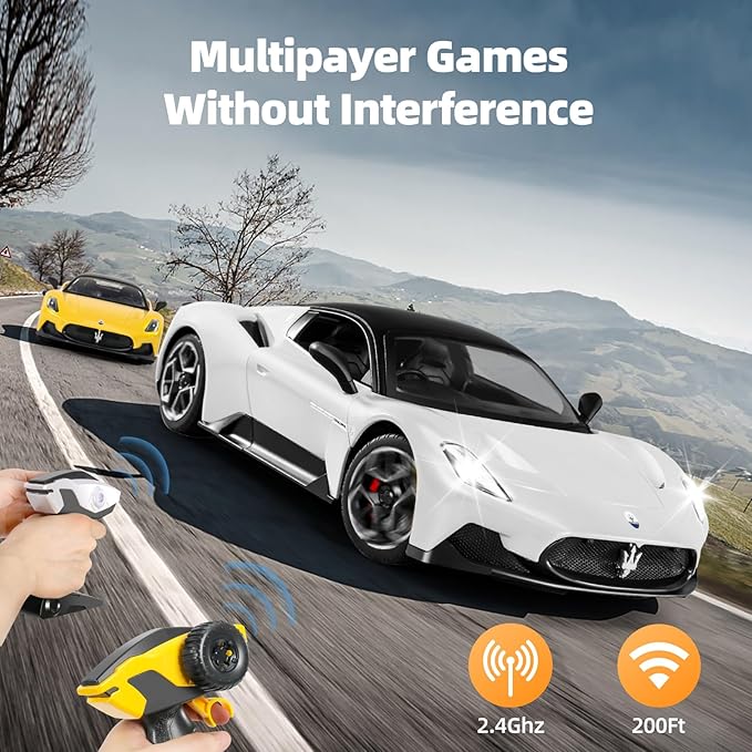 MIEBELY Maserati Remote Control Car, Openable Door 1:12 Scale Rc Toy Car 7.4V 900mAh Licensed 12Km/h Fast Rc Cars with Led Light 2.4Ghz Model Car for Adults Boys Girls Birthday Ideas Gift (White)