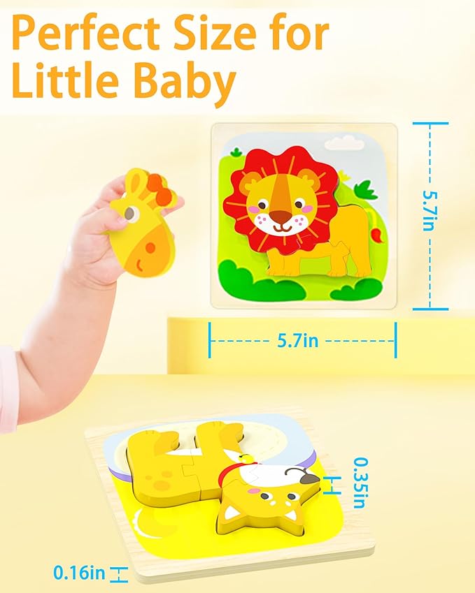 Wooden Puzzles Toddler Toys for 1 2 3 Year Old Boy Girl, 4 Packs Animal Toddler Puzzles Preschool Educational Learning Montessori Toys Age 1-3, 2-4 Christmas Birthday Gifts