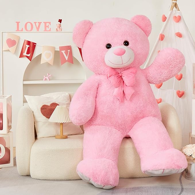 Tezituor Giant Teddy Bear 5 Feet, Soft 59" Big Bear Stuffed Animal Life Size Plush Bear Toy Valentine's Christmas Birthday Gift for Girlfriend Kids,Pink
