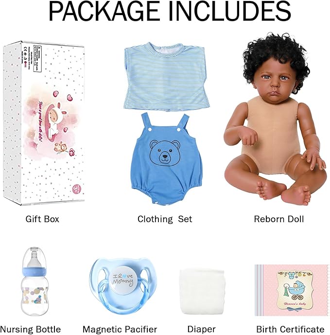 SCOM Reborn Baby Dolls Black Boy - 20 Inch Realistic Newborn Boy Doll Lifelike Weighted Soft Body African American Real Life Baby Dolls Gift for Kids Age 3