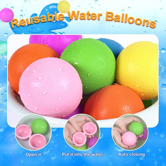 98K Reusable Water Balloons 12Pcs with Mesh Bag, Self Sealing Silicone Ball Latex-Free, No Clean Hassle, Easy to Fill, Summer Toys Water Toy Swimming Pool Beach Park Yard Outdoor Games Party Supplies