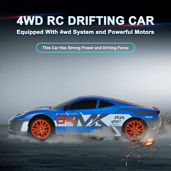 RC Drift Car Remote Control Car 2.4GHz 1:24 Scale 4WD 15KM/H High Speed Model Vehicle LED Lights Drifting Tire Racing Sport Toy for Adult Boys Girls Kids Gift 2Pcs Rechargeable Batterie