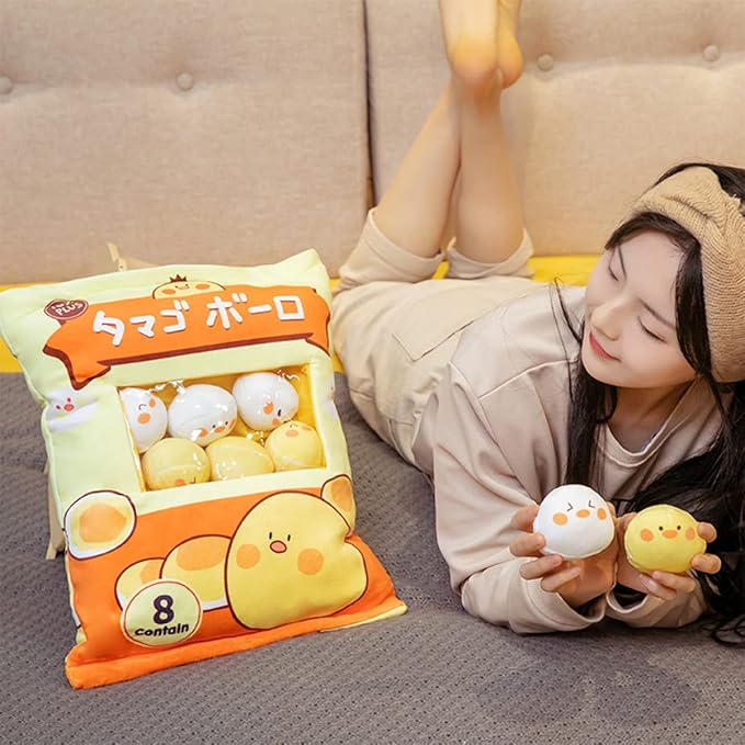 ARELUX Cute Chicken Plush Pudding Pillow:Snack Pillow Toys Bag Removable Stuffed Animal 8Pcs Sets Creative Plush,Soft Duck Chick Plushie Animal Throw Pillow,Dolls Friends Family Member