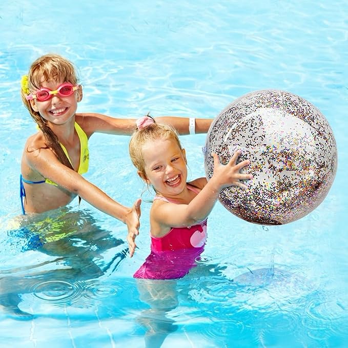12 Pack Inflatable Beach Balls Bulk 16" Glitters Pool Toys Balls for Pool, Beach, Summer Pool Party - Swimming Pool Game Water Beach Toys Kid Party Favor Summer Decoration Essential Blow Up Beach Ball