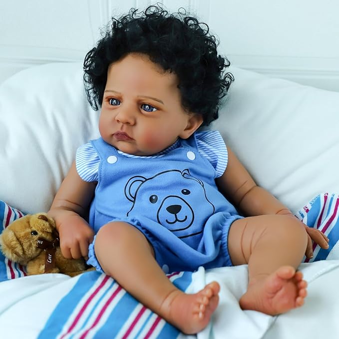 SCOM Reborn Baby Dolls Black Boy - 20 Inch Realistic Newborn Boy Doll Lifelike Weighted Soft Body African American Real Life Baby Dolls Gift for Kids Age 3
