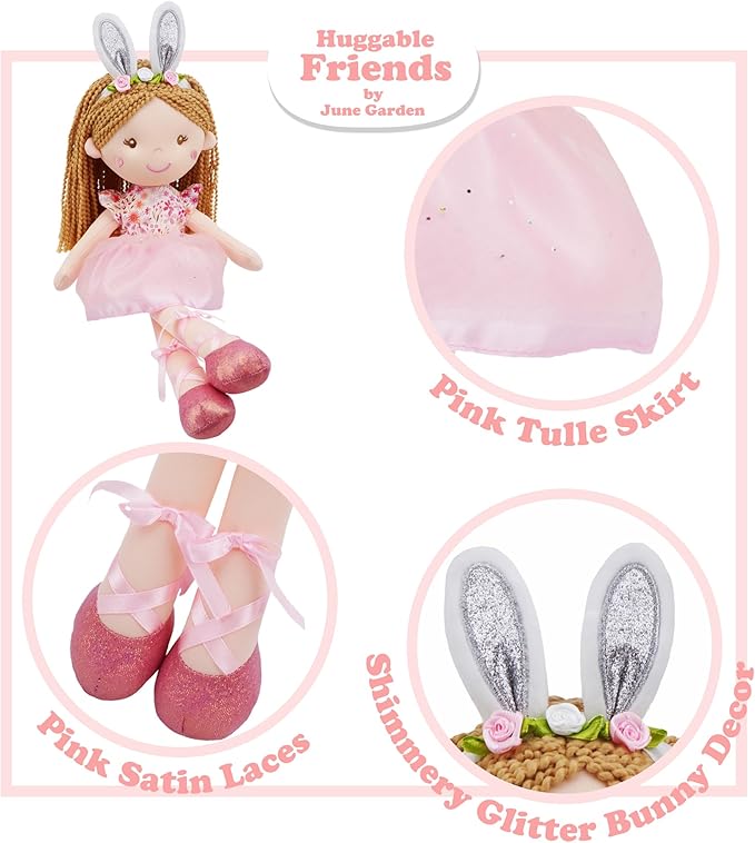 June Garden 16" Enchanted Garden Fairy Doll Brielle - Plush Stuffed Soft Bunny Doll Girl Easter Gift - Pink Dress
