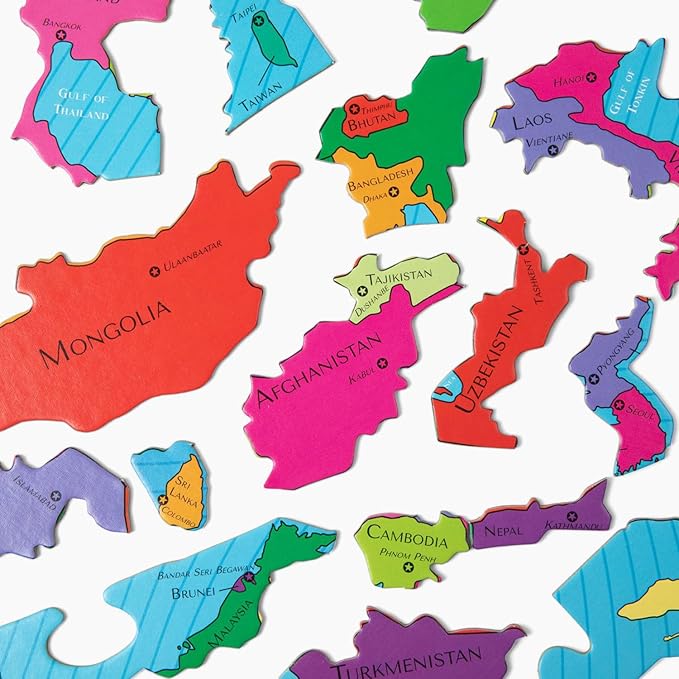 GeoToys GeoPuzzle, Asia Shaped Jigsaw Puzzles, 50 Pc Geography Puzzle, Geography Game & Map Puzzle, Jigsaw Puzzles for Kids Ages 6-9 Years Old