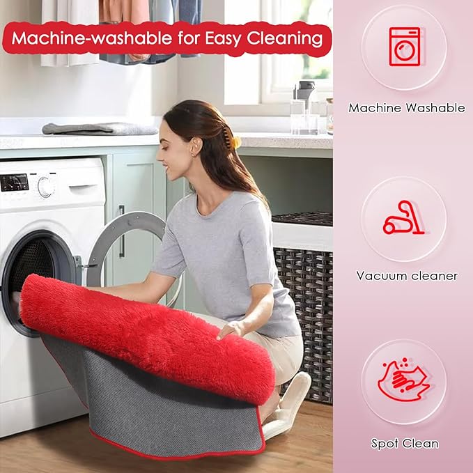 Amdrebio Red Area Rugs for Living Room Bedroom Decor, Red Carpet, Christmas Rug 5x8, Fluffy Shaggy Fuzzy Furry Throw Rugs for Kids Room Dorm Nursery Classroom, Shag Plush Rug for Teen Boys Playroom