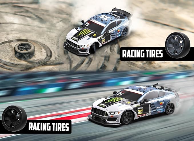 RACENT 1:16 RC Drift Car, 2.4Ghz 4WD 18KM/H Remote Control Car with Spray Mist, Racing and Drifting Wheels, LED Light, 2 Batteries, Sport Model Toys Vehicle for Kids, Boys, Adults