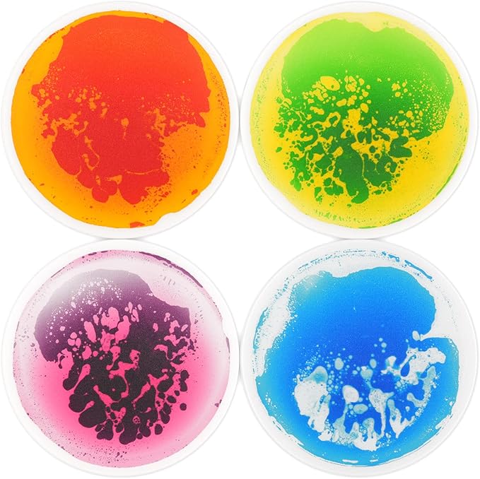 Art3d 4PCS Round Sensory Floor Tiles for Kids, Toddlers and Children, Colorful Liquid Sensory Activity Mat for Active Play and Decorative