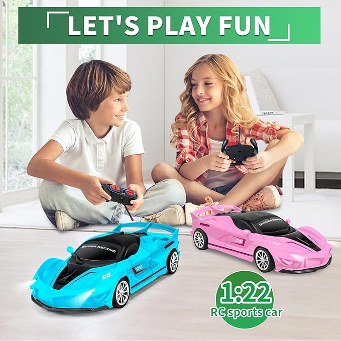 Remote Control Racing Car for Girls Boys 3 4-7 Christmas Birthday Gifts,Hobby RC Cars Toys for Age 3 4 5 6 7 8-12 Year Old Kids- 1:18 Scale Model Racing Car Pink Blue 2 Pack