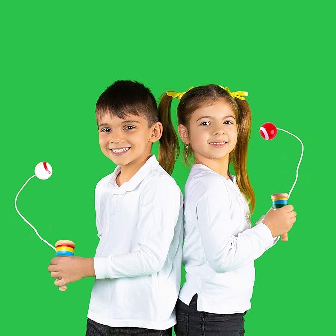 8 Packs Wooden Catch Ball Game Ball Catching Cup Vintage Catch Game for Kids Hand Eye Coordination Educational Game, White and Red