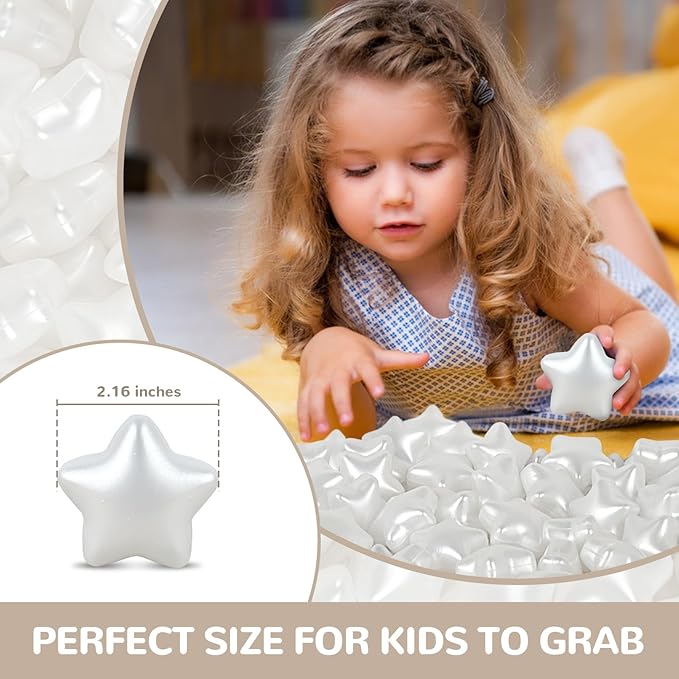 Star Ball Pit Balls 100 Phthalate Free BPA Free Crush Proof 2.16 Inches Star Shape for Plastic Balls for Ball Pit Ideal Gift for Toddlers Babies Kids Pool Water Toys Play Tent, Pearl White