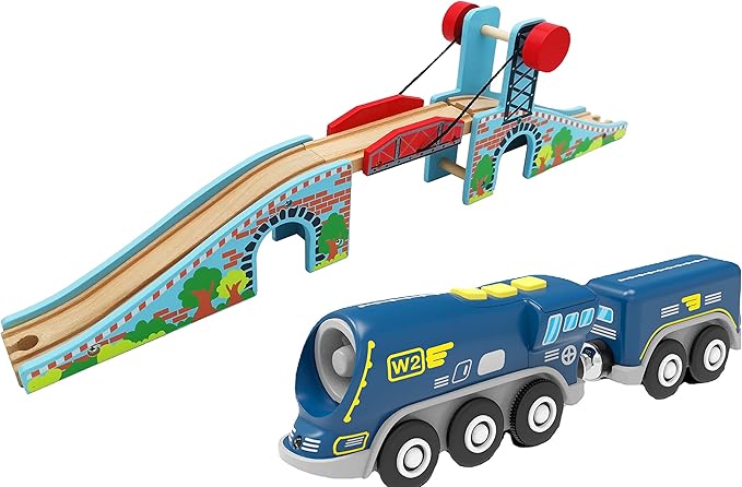 Wooden Train Accessories of Lifting Train Bridge and Battery Operated Locomotive Train for All Brands Wood Track Set
