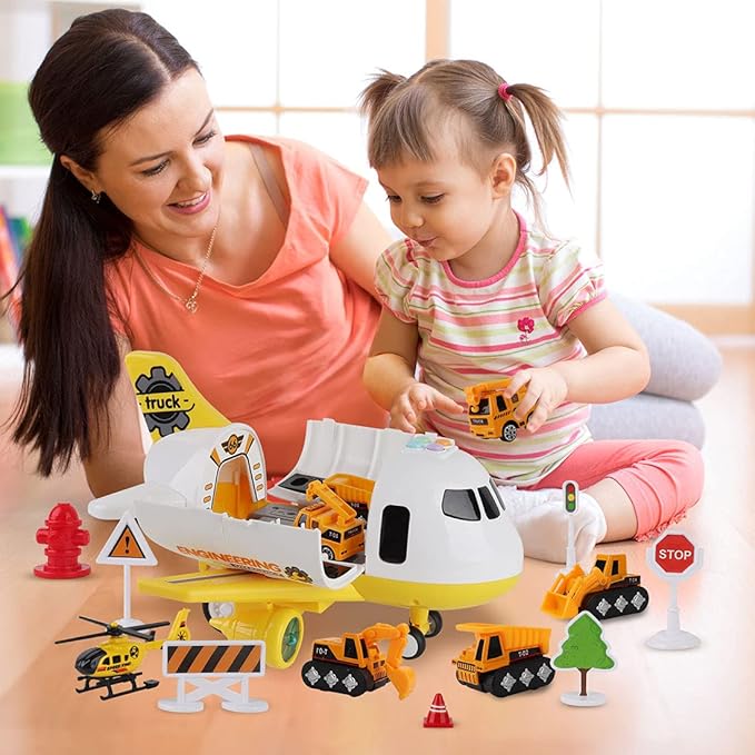 Dwi Dowellin Construction Airplane Toys,Car Toys Set with Light and Sound，Great Birthday Gifts for 3 4 5 6 Years Old Boys (Medium)