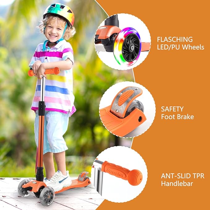 3 Wheel Scooter for Kids Ages 6-12,Kids Scooter with Light Up Wheels, Sturdy Deck Design, and 4 Height Adjustable Suitable for Kids Ages 3-12
