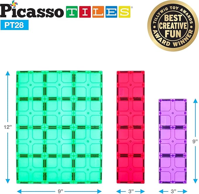 PicassoTiles Large Stabilizer Building Block Base Jumbo XL Plate Foundation Kit Magnetic Building Blocks Magnet Tiles Stacking STEM Toy Set