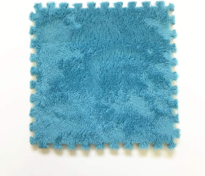 Interlocking Carpet Shaggy Soft EVA Foam Mats Fluffy Area Rugs Protective Floor Tiles Exercise Play Mat for Children Kids Room Home Parlor Bedroom (12 pcs, Blue)