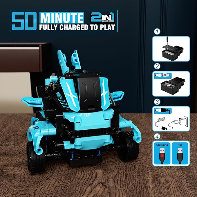 STEM Remote Control Car Building Kit Toys for Kids Age 8-12 with 2in1 STEM Robots Building Set Remote & APP Controlled Car/Robot, RC Car Toy Set for Boys Girls 466 Pcs (Dark Cyan)