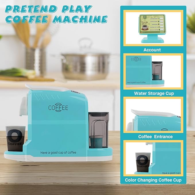 Toy Air Fryer and Coffee Maker Kids Play Kitchen Playset Accessories, Pretend Play Kitchen Toy ,Coffee Shop, Kitchen Toys for 3-8 Year Old Girls Boys Gifts