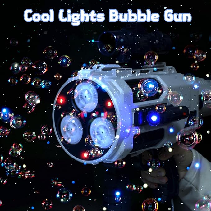 Bubble Gun, Upgrade Gatling Bubble Machine Gun Portable Bubble Maker with Backpack, Anti-Leakage Bubble Blower Gun Gifts for Boys Girls Age 3 4 5 6 7 8 9 10 11 12 Years Old (Blue)