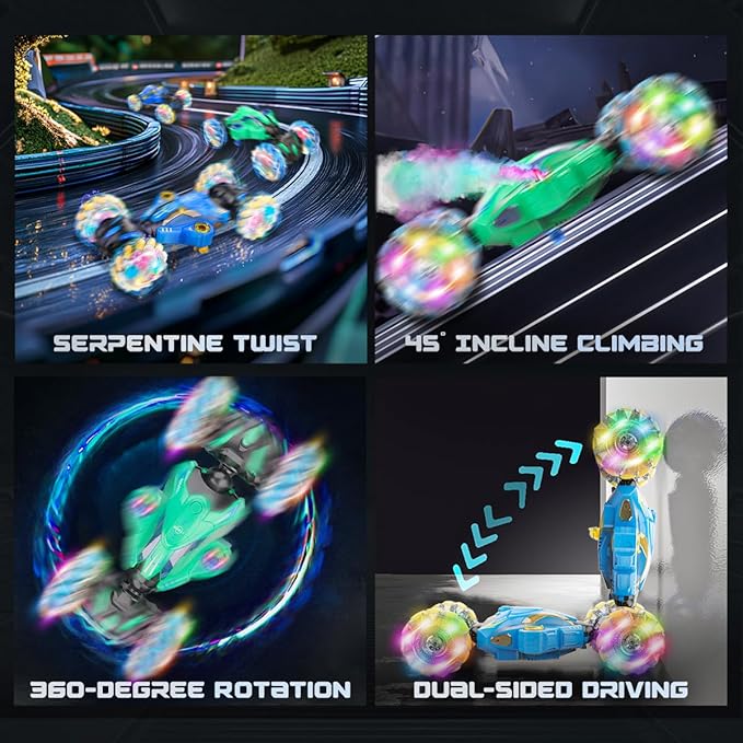 BEZGAR Remote Control Car Toy for Ages 8-13, Large Gesture Sensing RC Stunt Car with Lasertracking, Lights & Music, 4WD All Terrain Crawler with 2 Rechargeable Batteries, Birthday Gifts for Boys