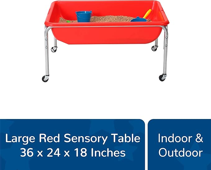 Children's Factory, 1133-18, Large Sensory Table, 18”H, Red, Kids Preschool or Playroom Sand and Water Table, Indoor and Outdoor Playground Equipment