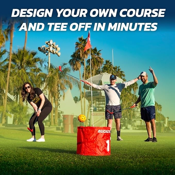 bucketgolf Game 9 Hole Bundle with Clubs - Outdoor Golf Game for All Ages Adults, Kids, Family. Play Golf Anywhere Yards, Beach, Park, Backyard Game. (2 Clubs (2 RH))