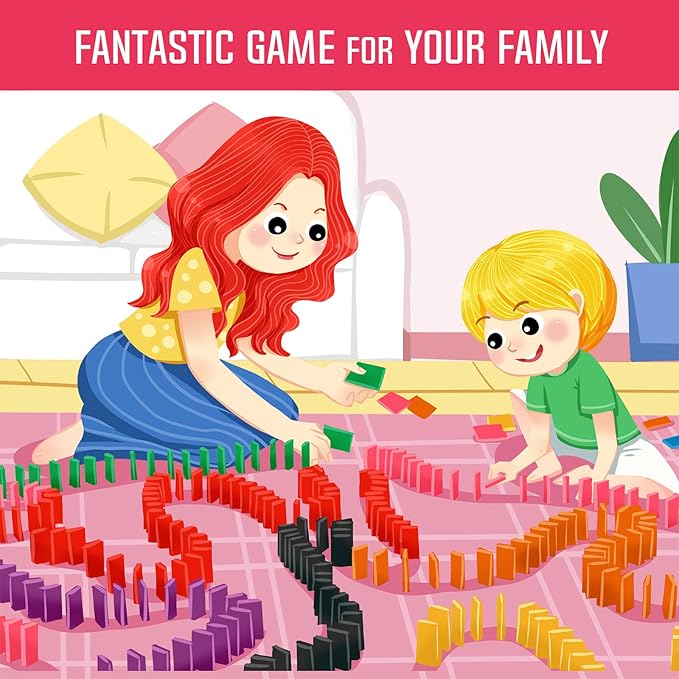 1000 PCS Dominoes Set for Kids with Extra 20 Blocks, Colorful Dominos Tiles for Building, Stacking, Racing, Tumbling, Wood Domino with Storage Bag and Box