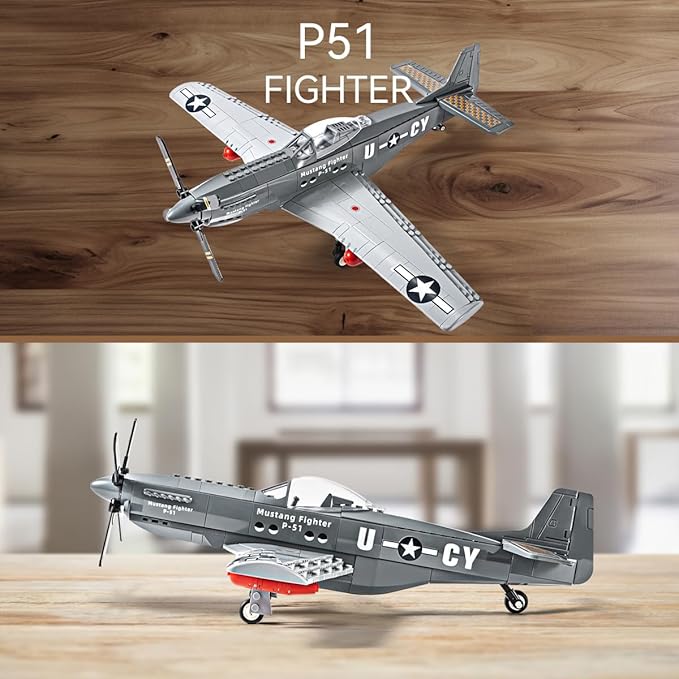 DAHONPA P51 Fighter Military Army Airplane Building Bricks Set, 258 Pieces Air-Force Build Blocks Toy, Gift for Kid and Adult