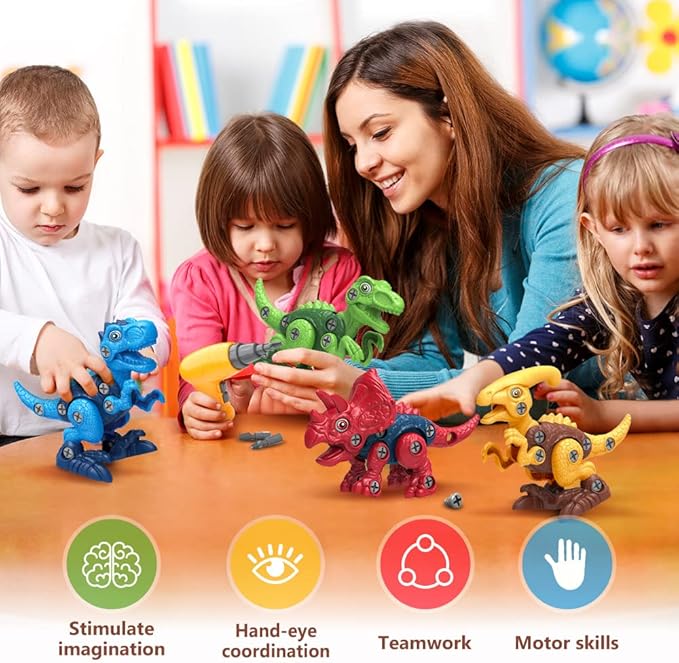 Dinosaur Toys for 3, 4, 5, 6, 7 Year Old Boys, Take Apart Toys with Electric Drill for Kids, STEM Educational Construction Building Toy, Ideal Birthday Christmas Easter Gifts, Incl Tyrannosaurus Rex