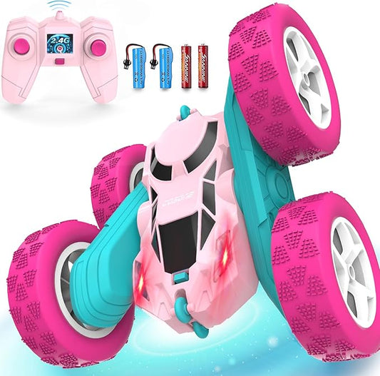 cosone Pink Remote Control Car for Girls - RC Stunt Cars with 4WD Double-Sided Driving 360° Flips Rotating, Off Road Remote Car Outdoor Toys for Kids Age 6 7 8-12, Christmas Birthday Gifts