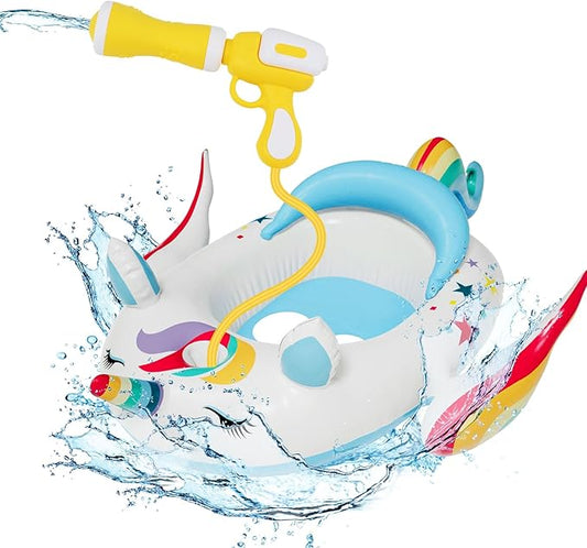 Kids Inflatable Pool Float with Integrated Squirt Gun,Fun Ride,on Float for Toddlers(Ages 3-8), Exciting Swimming Pool Toy for Boys and Girls