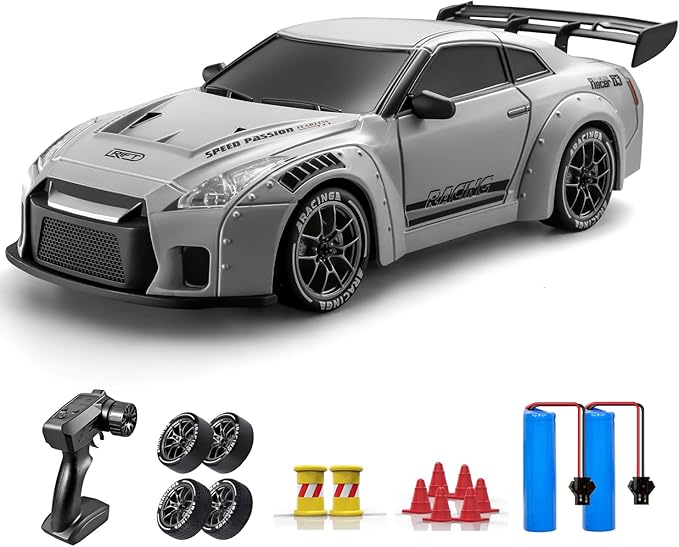 ACAMMZAR RC Drift Car, 1:24 Remote Control Car for Kids, 20KM/H 4WD High Speed RC Cars with LED Lights, Two Batteries, Extra Drifting Tires, Vehicle for Adults Boys Girls