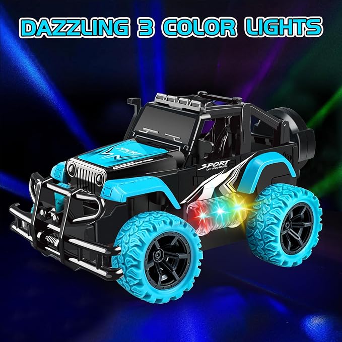 Remote Control Car for Kids 3-5, 1:20 Off Road Remote Control Truck Vehicles Stunt Rc Racing Cars for Boys Girls 4-7 8-12 Car Toys with 3 Color Lights Birthday Gift, Lake Blue