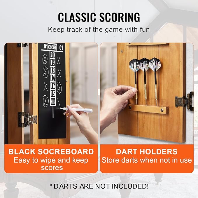 VEVOR Dart Board Cabinet Set, Multiple Styles Ready-to-Play Bundle Official Size, Steel Tip Dart Hideaway Cabinet, Features Easy Assembly, Complete with All Accessories, Perfect for Cricket Games
