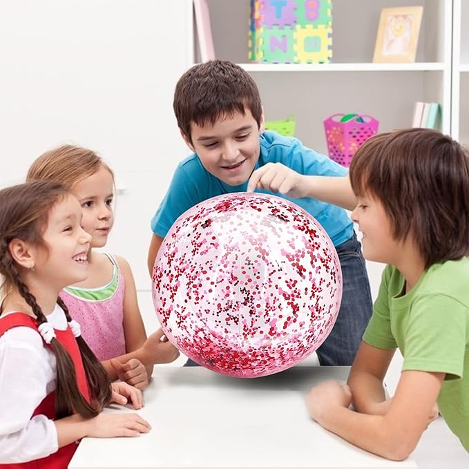 12 Pack Inflatable Beach Balls Bulk 16" Pink Glitters Pool Toys Balls for Pool, Beach, Summer Pool Party - Swimming Pool Game Water Beach Toys Kid Party Favor Decorations Summer Blow Up Beach Ball